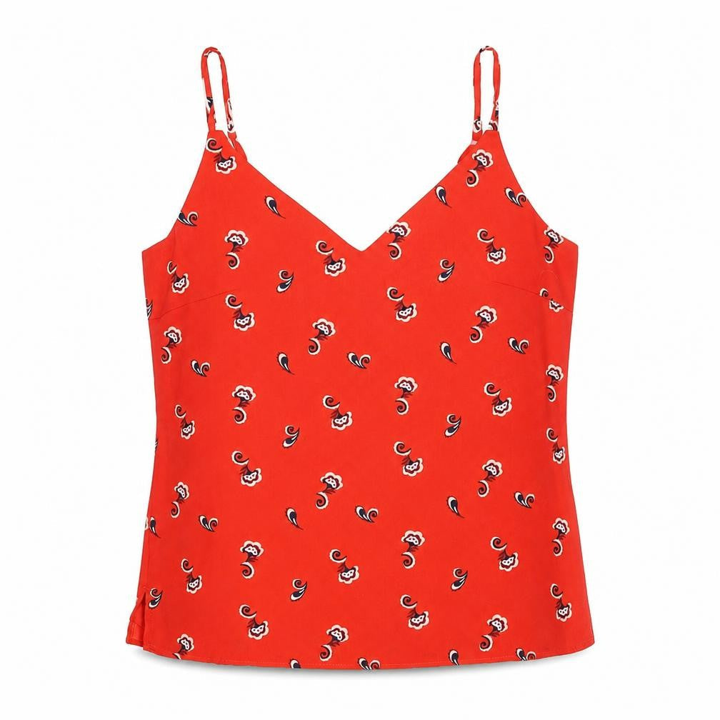 Marks & Spencer Womens Red Geometric Polyester Basic Tank Size 10 V-Neck