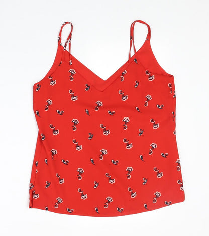 Marks & Spencer Womens Red Geometric Polyester Basic Tank Size 10 V-Neck