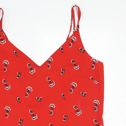 Marks & Spencer Womens Red Geometric Polyester Basic Tank Size 10 V-Neck