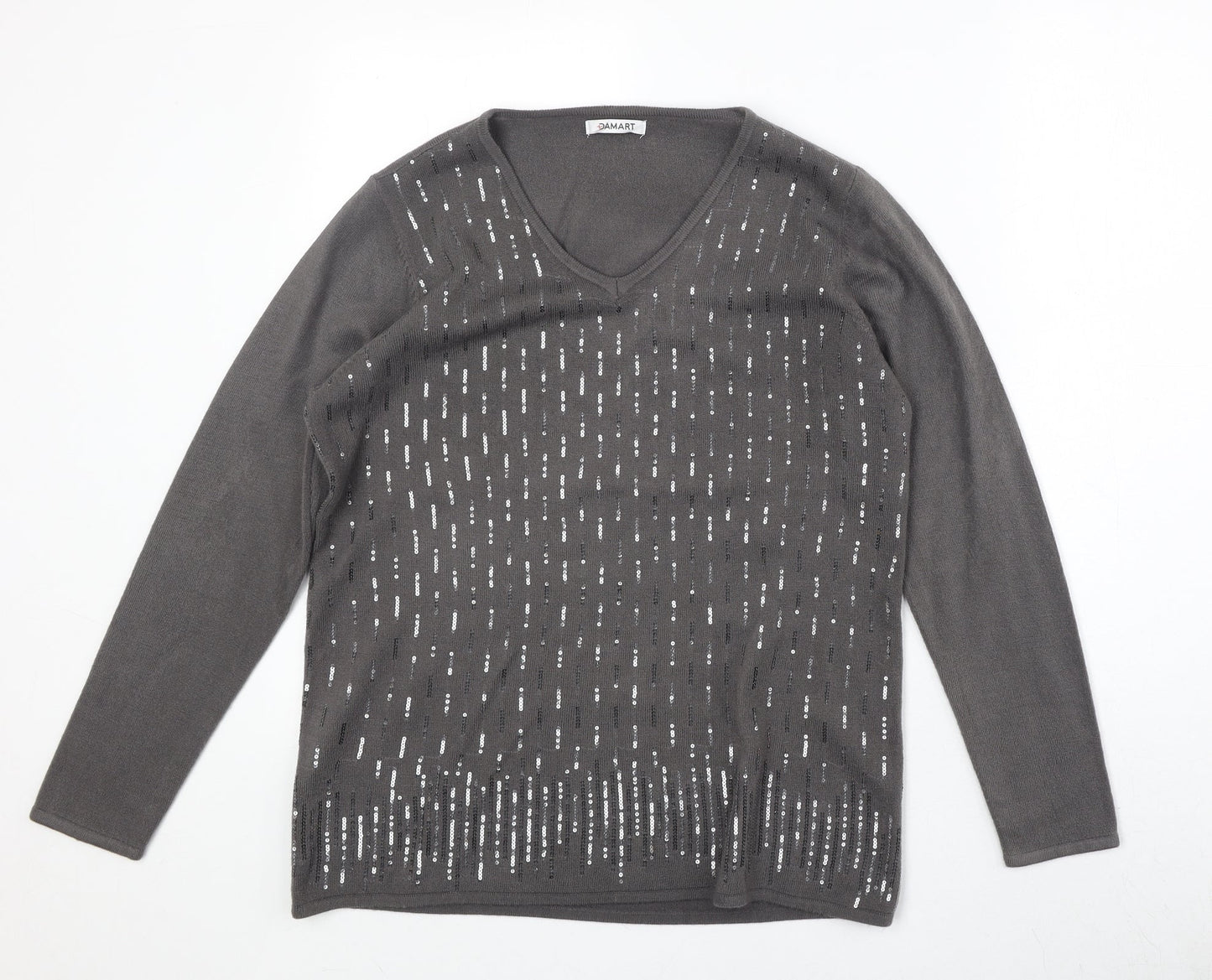 Damart Womens Brown V-Neck Acrylic Pullover Jumper Size 14 - Size 14-16