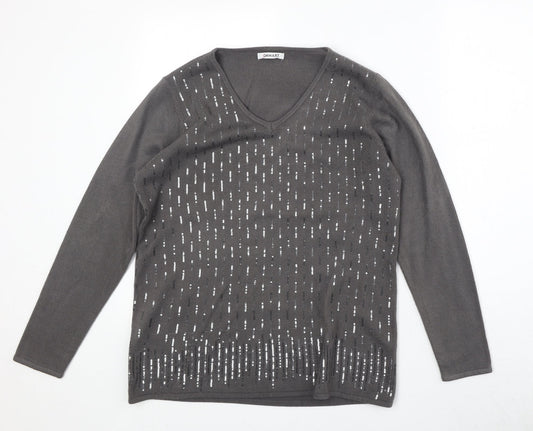 Damart Womens Brown V-Neck Acrylic Pullover Jumper Size 14 - Size 14-16