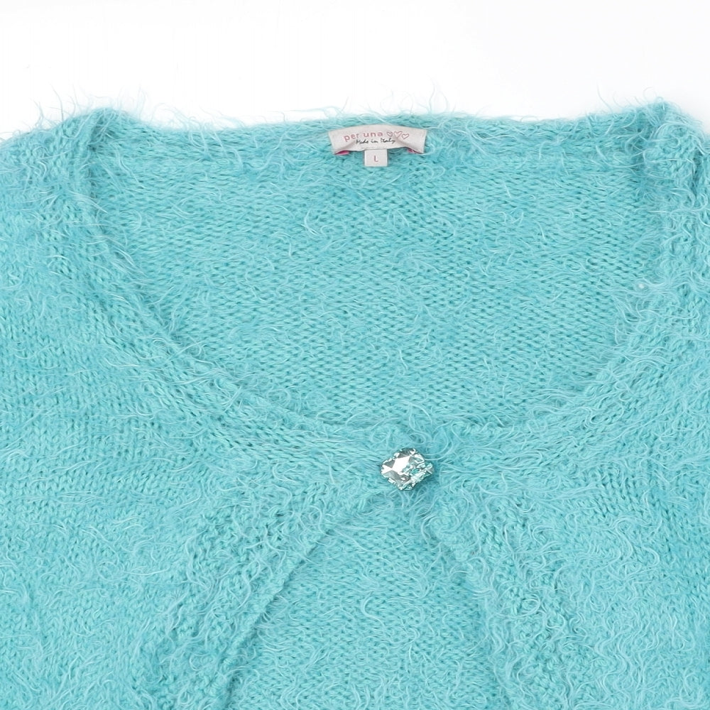 Marks and Spencer Womens Blue Scoop Neck Nylon Cardigan Jumper Size L