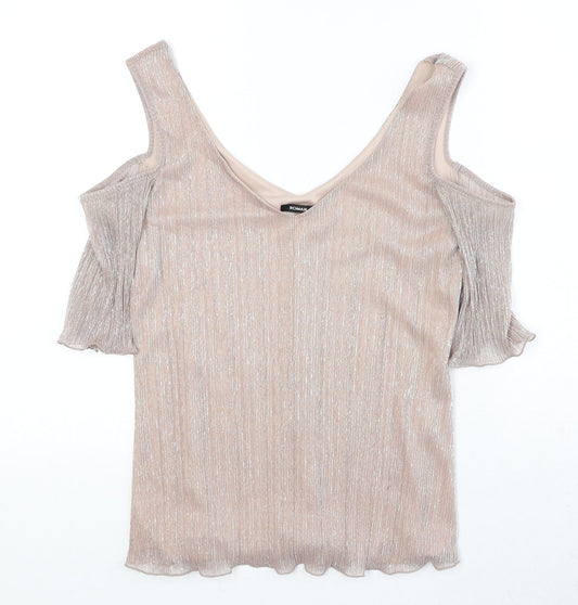 Roman Womens Pink Polyester Basic Tank Size 10 V-Neck - Cold Shoulder