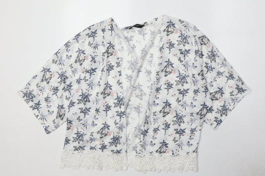 Dorothy Perkins Womens White V-Neck Geometric Polyester Cardigan Jumper Size M - Butterfly Pattern