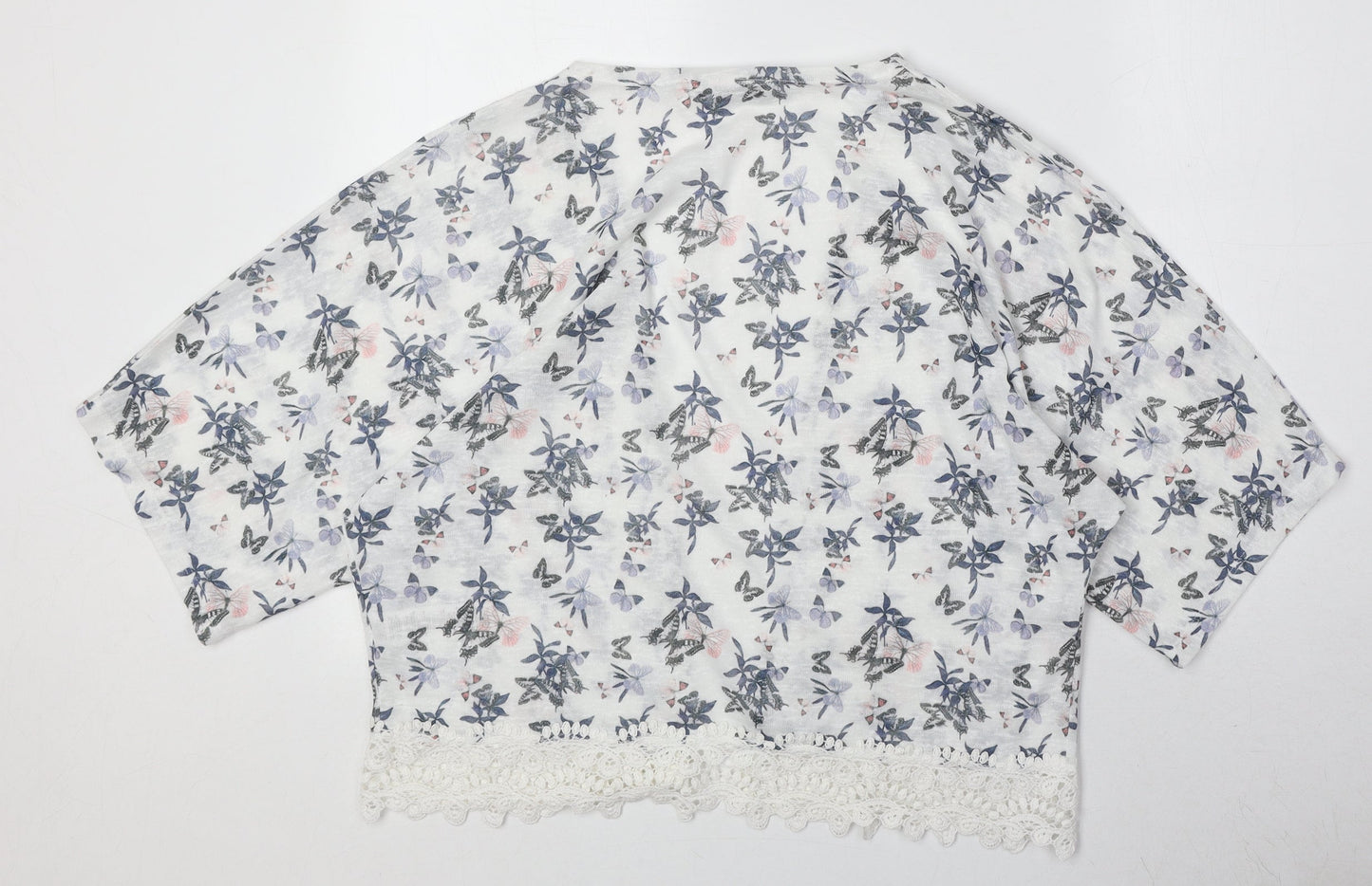 Dorothy Perkins Womens White V-Neck Geometric Polyester Cardigan Jumper Size M - Butterfly Pattern