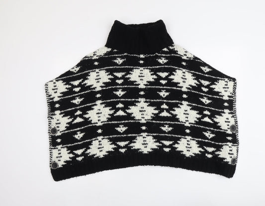 NEXT Girls Black Roll Neck Geometric Acrylic Pullover Jumper Size 9 Years Pullover - Size 9-12 years, Poncho