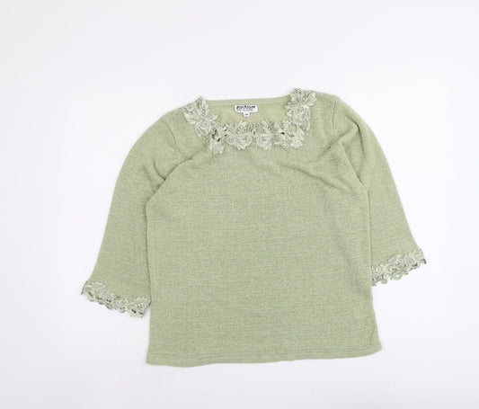 Fay Louise Womens Green Boat Neck Acrylic Pullover Jumper Size M - Crocheted Lace Trim