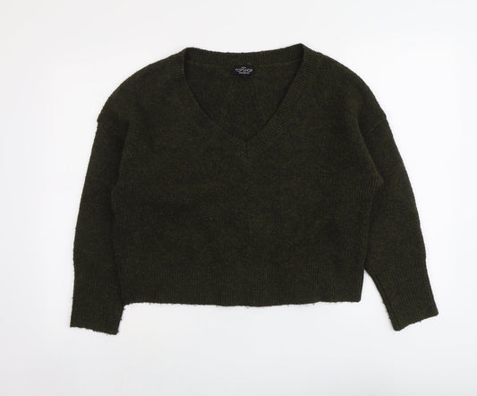 Topshop Womens Green V-Neck Acrylic Pullover Jumper Size 6