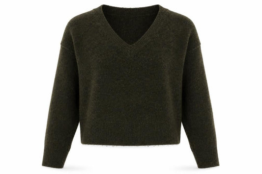 Topshop Womens Green V-Neck Acrylic Pullover Jumper Size 6