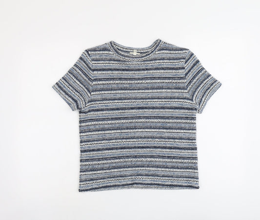 River Island Womens Blue Boat Neck Striped Acrylic Pullover Jumper Size 14
