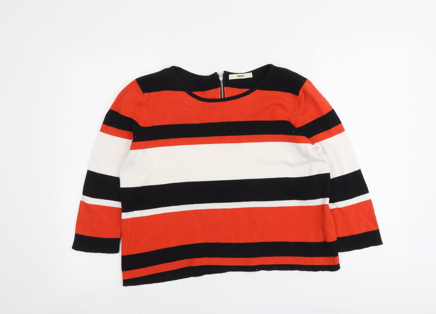 Oasis Womens Multicoloured Round Neck Striped Cotton Pullover Jumper Size L