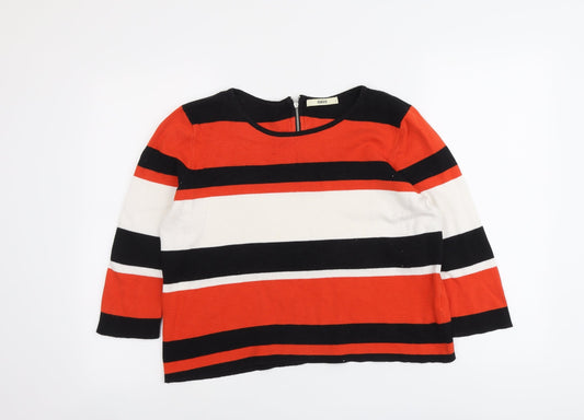 Oasis Womens Multicoloured Round Neck Striped Cotton Pullover Jumper Size L