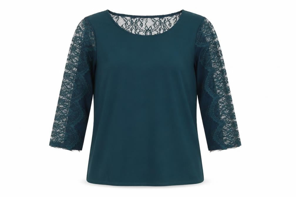 Warehouse Womens Green Viscose Basic Blouse Size 12 Round Neck - Lace Details