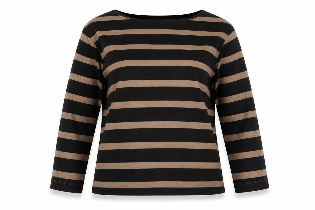 Marks & Spencer Womens Brown Boat Neck Striped Polyester Pullover Jumper Size 14
