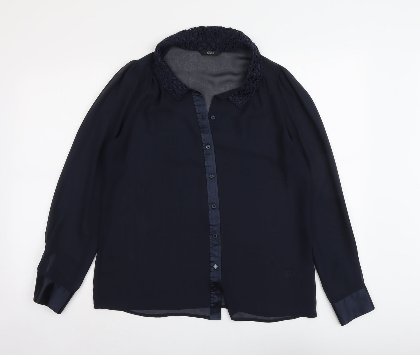Marks and Spencer Womens Blue Polyester Basic Button-Up Size 12 Collared