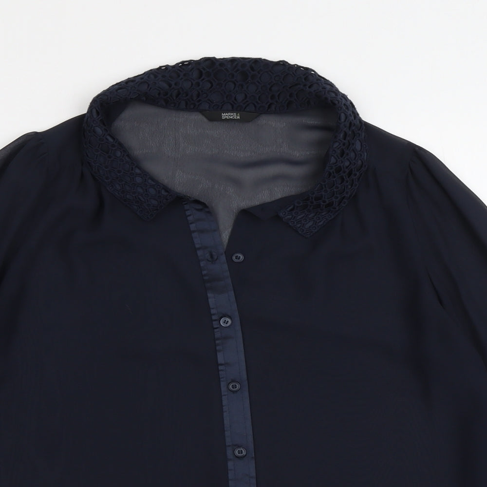 Marks and Spencer Womens Blue Polyester Basic Button-Up Size 12 Collared