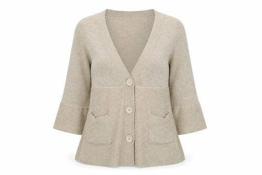 H&M Womens Beige V-Neck Acrylic Cardigan Jumper Size M