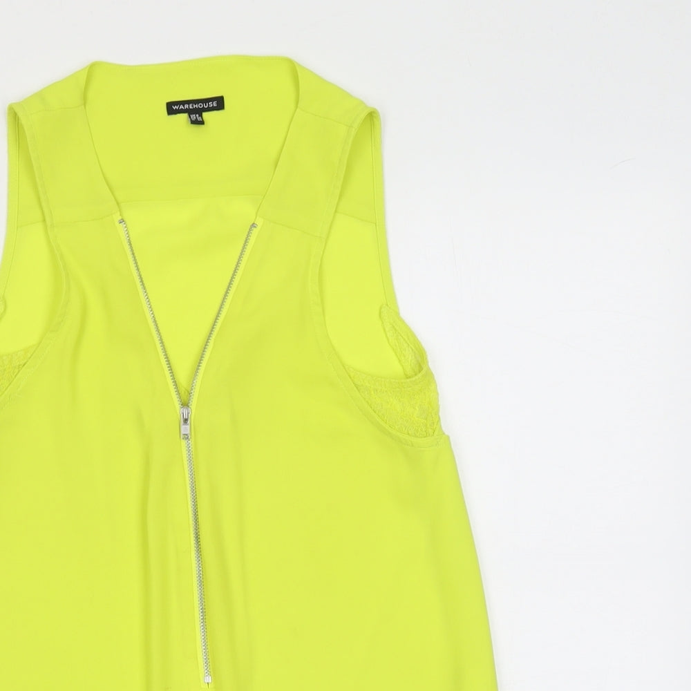 Warehouse Womens Green Polyester Basic Tank Size 8 V-Neck
