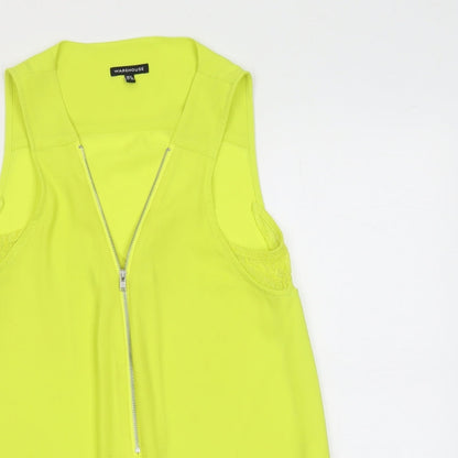 Warehouse Womens Green Polyester Basic Tank Size 8 V-Neck