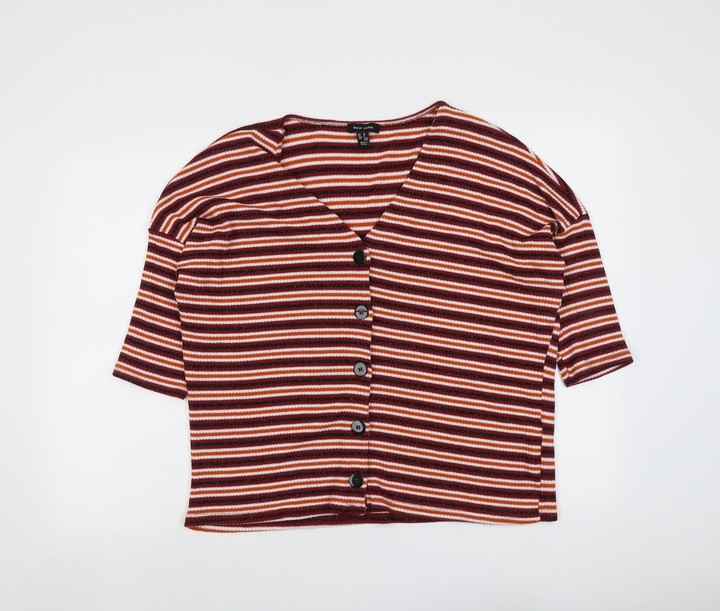 New Look Womens Multicoloured V-Neck Striped Polyester Cardigan Jumper Size M