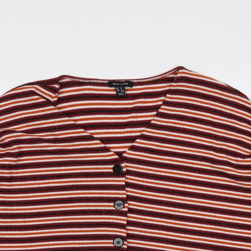 New Look Womens Multicoloured V-Neck Striped Polyester Cardigan Jumper Size M
