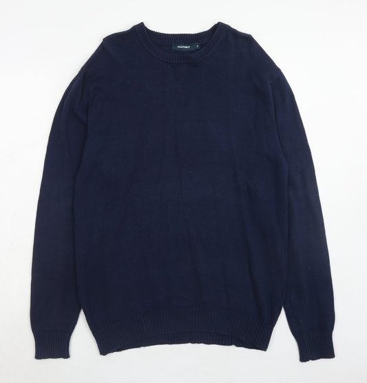 South Bay Mens Blue Round Neck Cotton Pullover Jumper Size S Long Sleeve