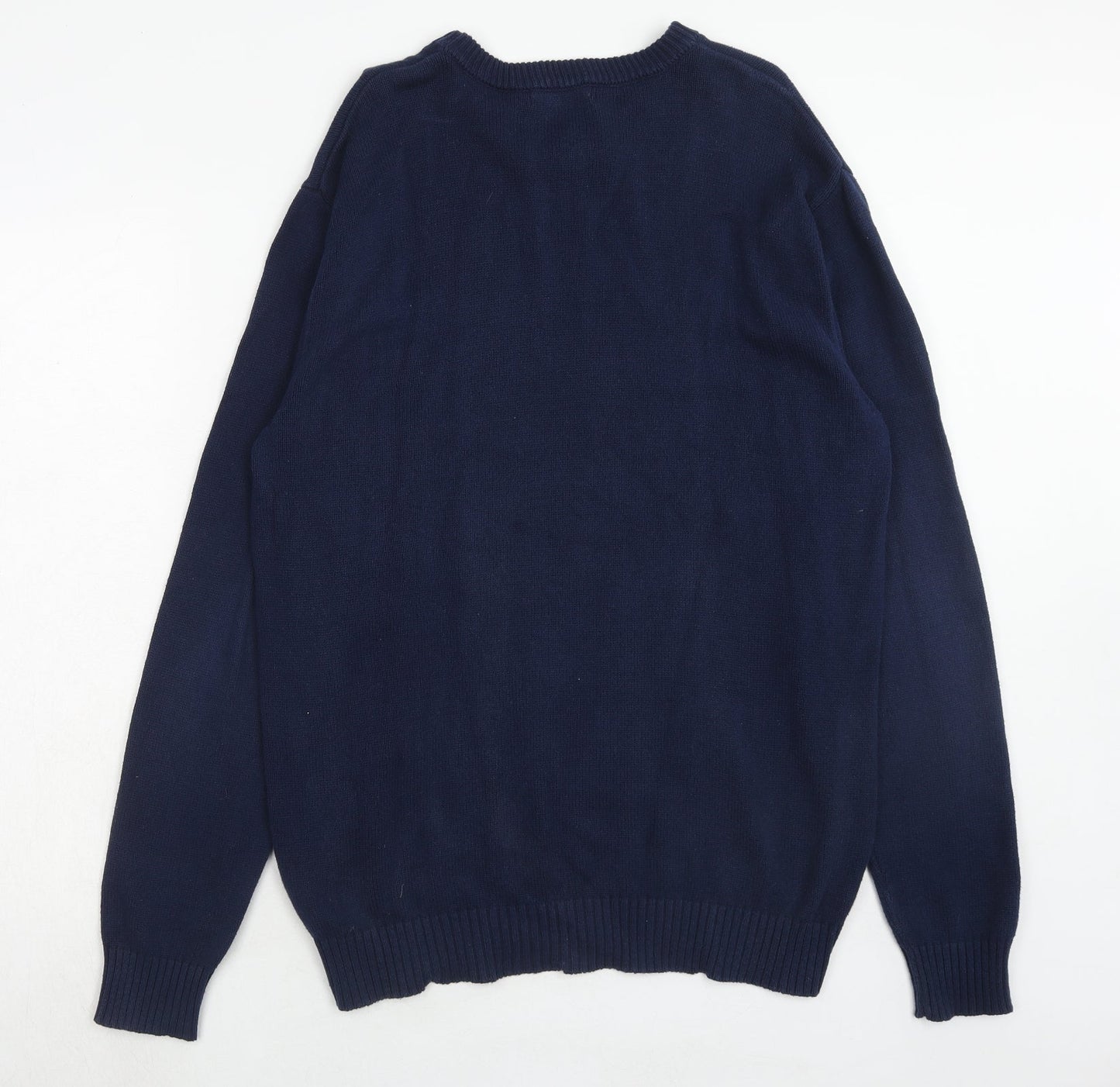 South Bay Mens Blue Round Neck Cotton Pullover Jumper Size S Long Sleeve