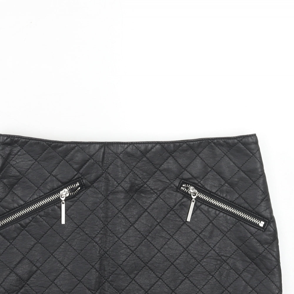 H&M Womens Black Argyle/Diamond Viscose A-Line Skirt Size 10 Zip