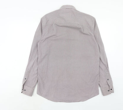 Next Mens Purple Geometric Polyester Button-Up Size 15 Collared Button