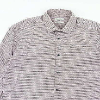 Next Mens Purple Geometric Polyester Button-Up Size 15 Collared Button
