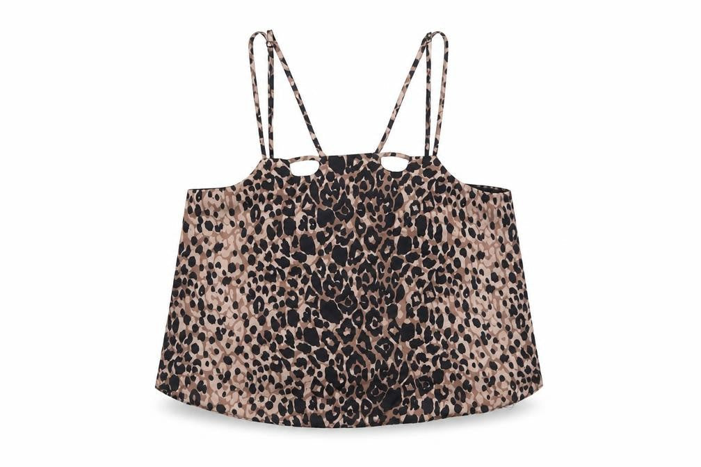 Topshop Womens Brown Animal Print Polyester Basic Tank Size 8 Square Neck - Leopard Print