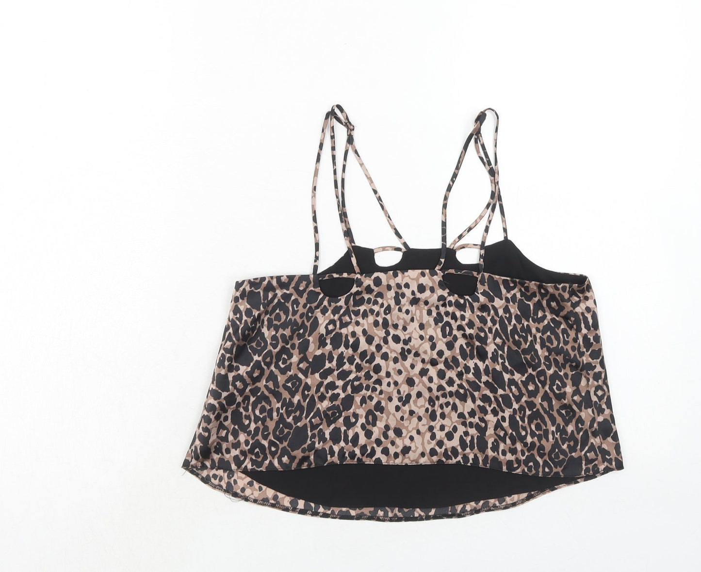 Topshop Womens Brown Animal Print Polyester Basic Tank Size 8 Square Neck - Leopard Print