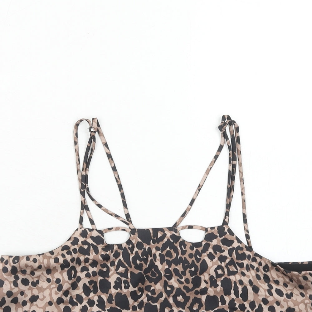 Topshop Womens Brown Animal Print Polyester Basic Tank Size 8 Square Neck - Leopard Print