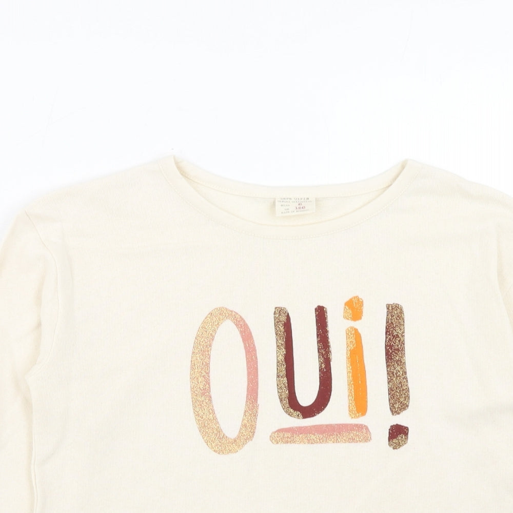Zara Girls Ivory Cotton Basic T-Shirt Size 8 Years Round Neck Pullover - Oui!