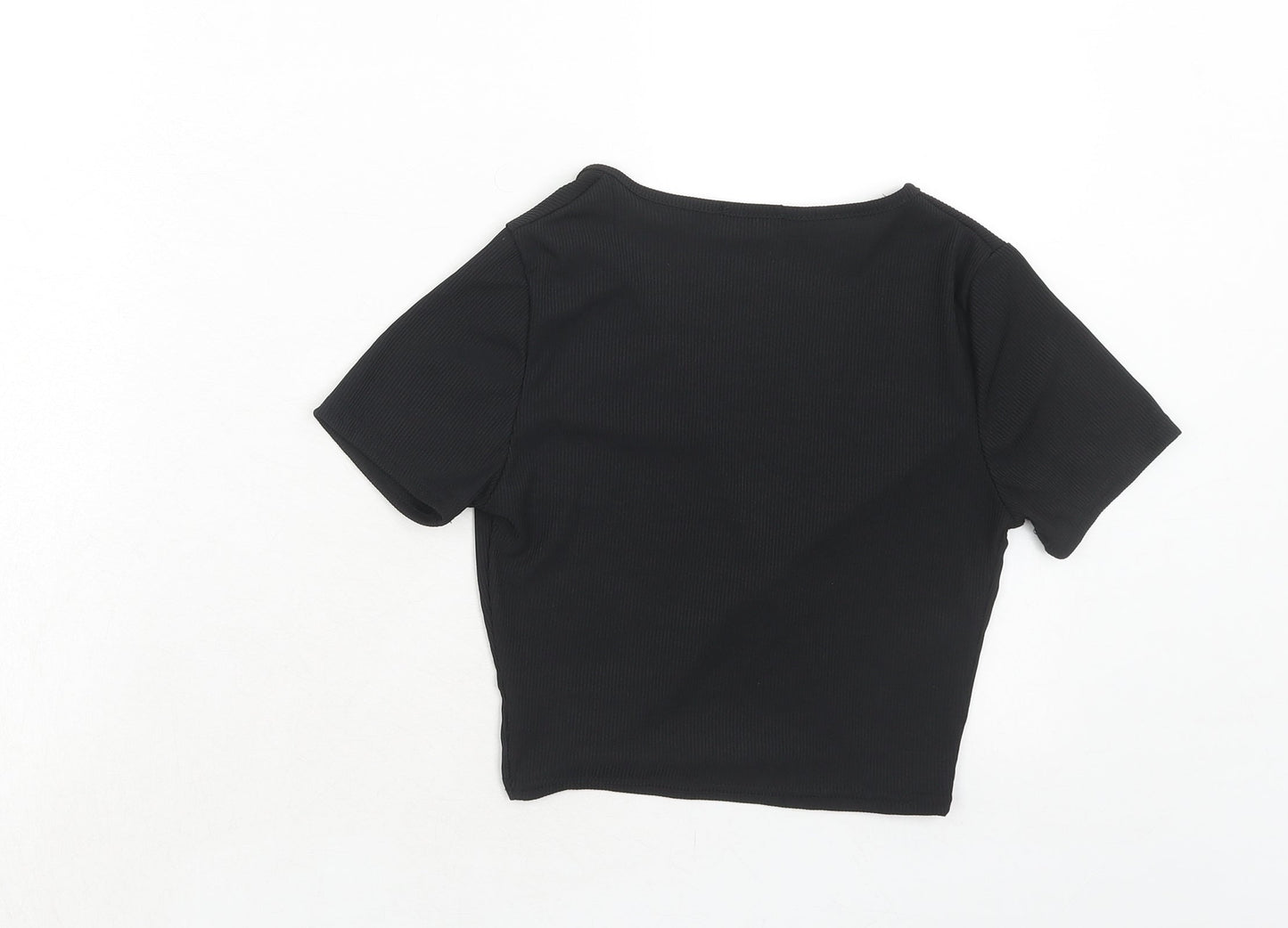 Boohoo Womens Black Polyester Basic Blouse Size 10 V-Neck