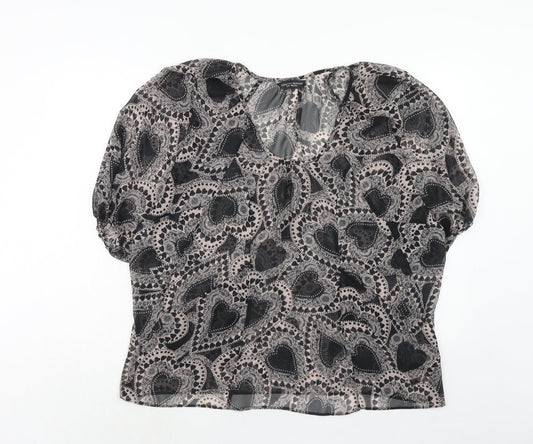 Dorothy Perkins Womens Black Geometric Polyester Basic Blouse Size 10 Round Neck