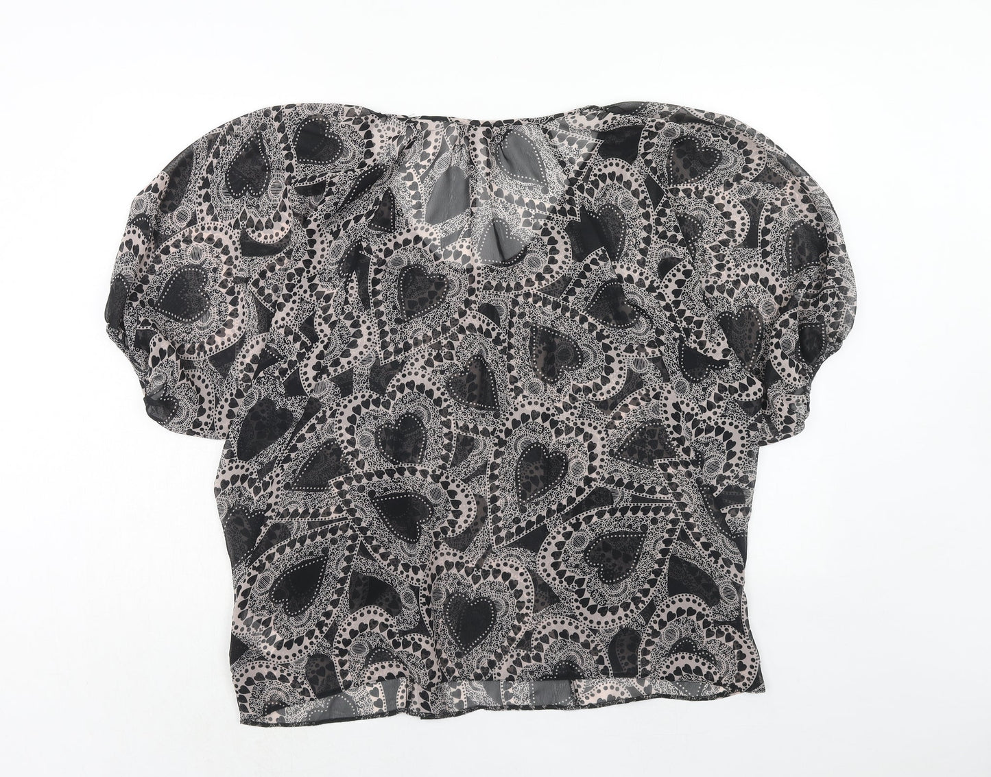 Dorothy Perkins Womens Black Geometric Polyester Basic Blouse Size 10 Round Neck