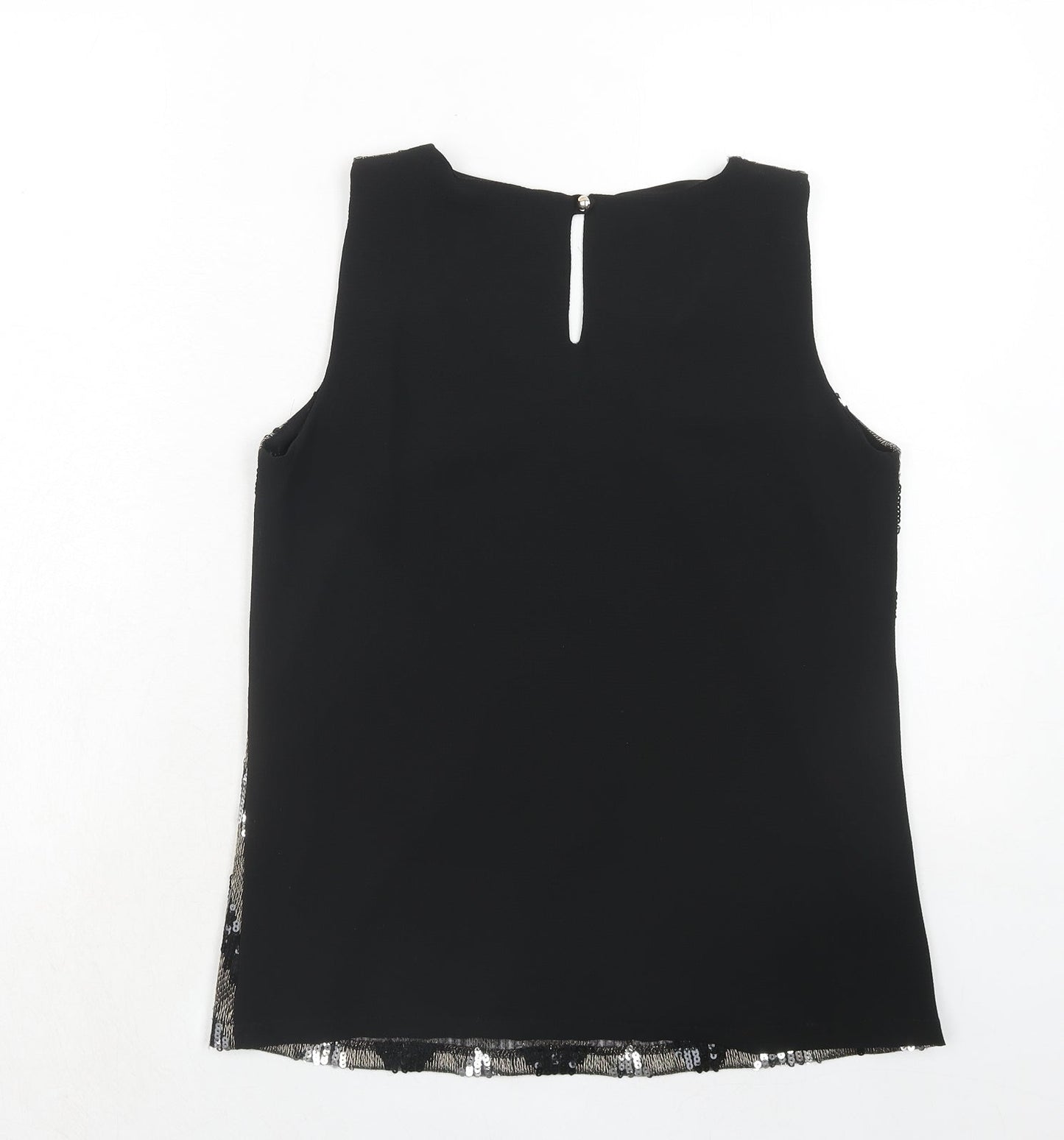 Vanessa Alexandra Womens Black Geometric Polyester Basic Tank Size M Round Neck