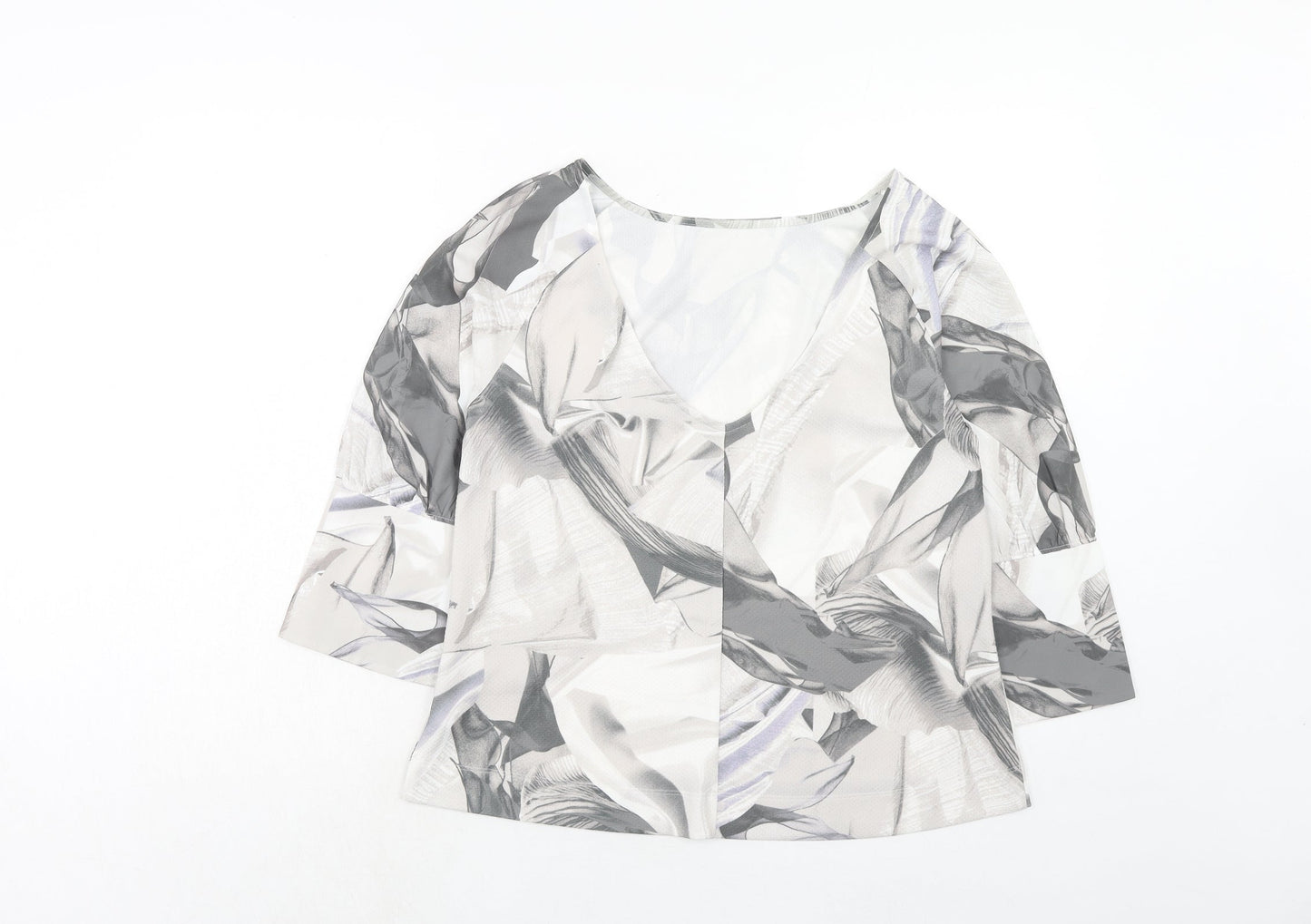 NEXT Womens Grey Geometric Polyester Basic Blouse Size 10 Round Neck