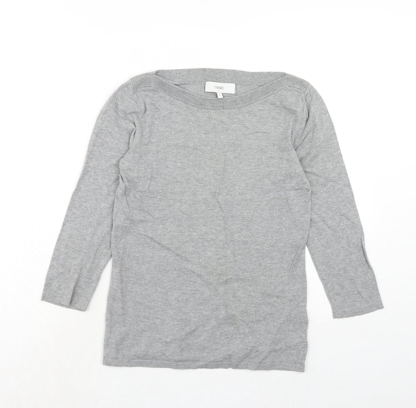 NEXT Womens Grey Cotton Basic Blouse Size 8 Round Neck