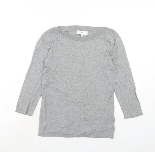 NEXT Womens Grey Cotton Basic Blouse Size 8 Round Neck