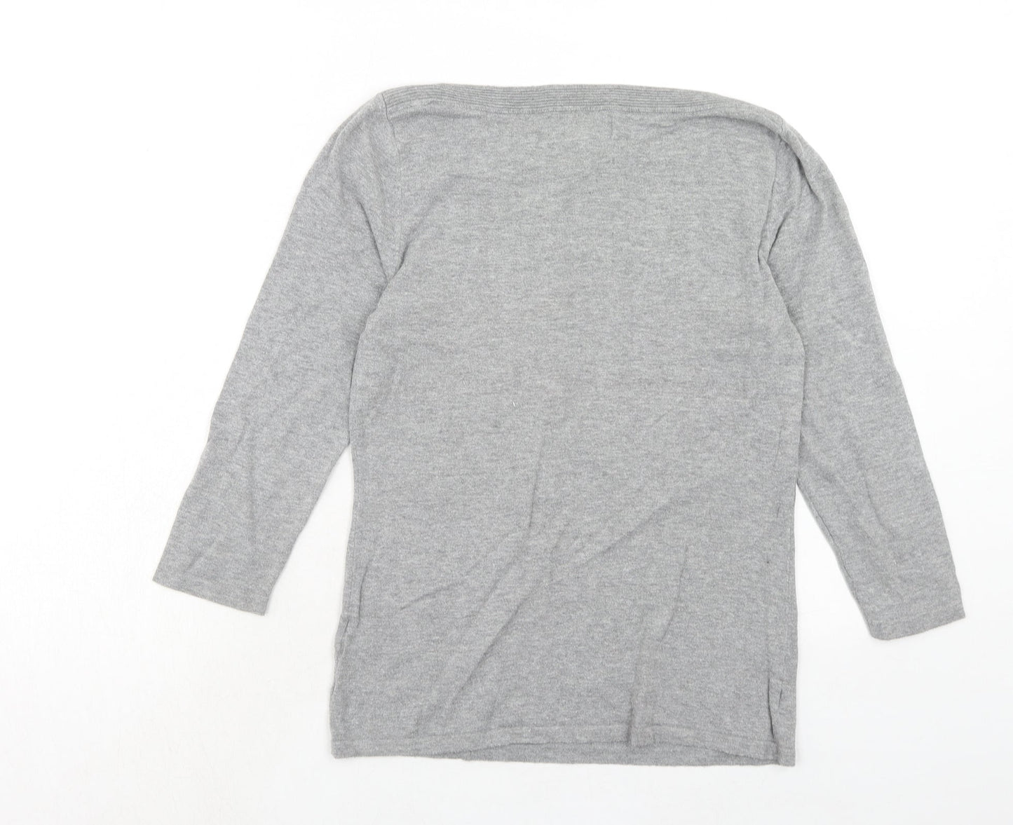 NEXT Womens Grey Cotton Basic Blouse Size 8 Round Neck