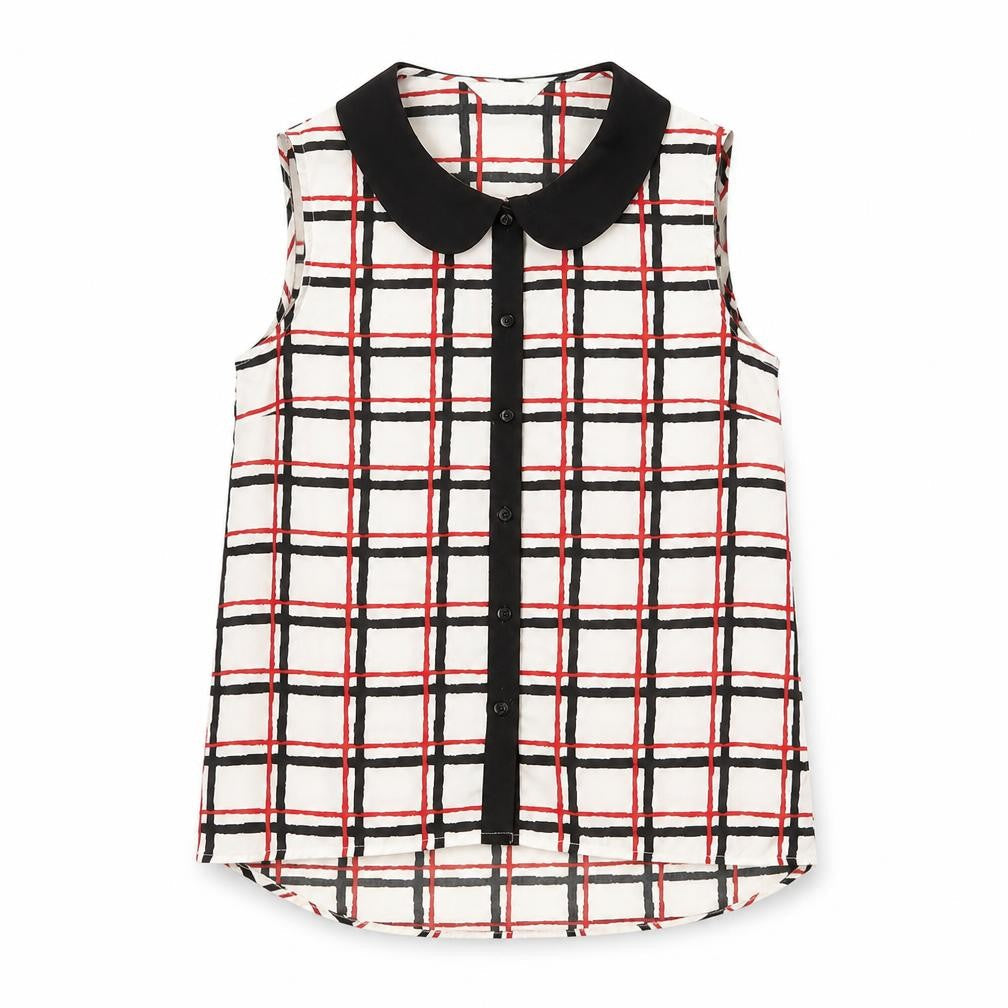 BHS Girls Red Geometric Polyester Basic Tank Size 10-11 Years Collared Button