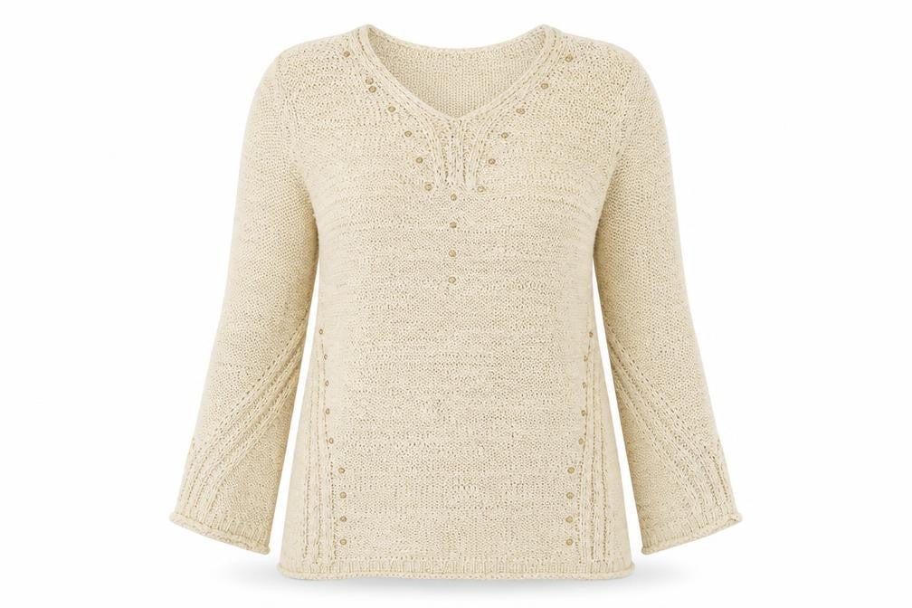 Roman Womens Beige V-Neck Acrylic Pullover Jumper Size S