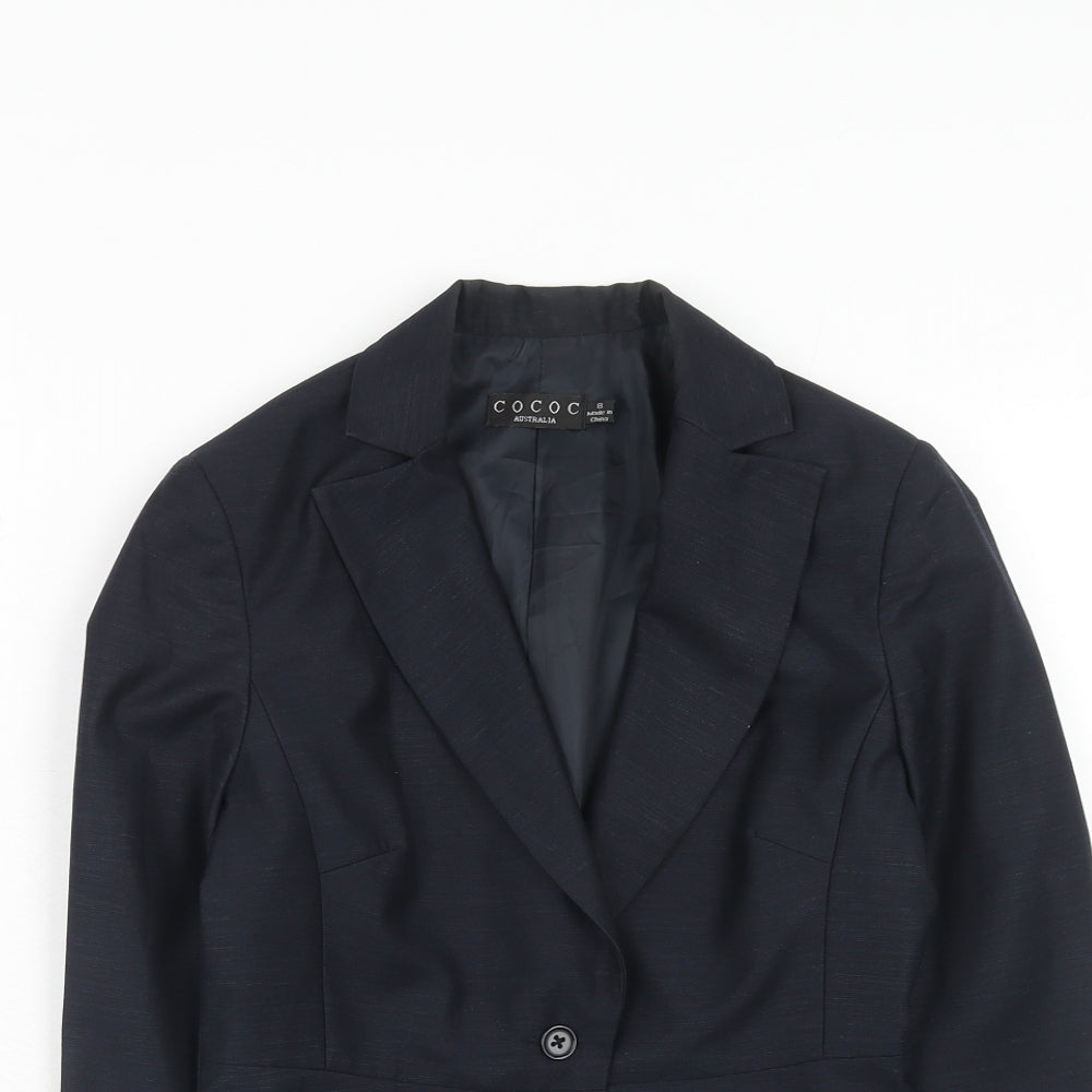 COCOC Womens Blue Polyester Jacket Suit Jacket Size 8
