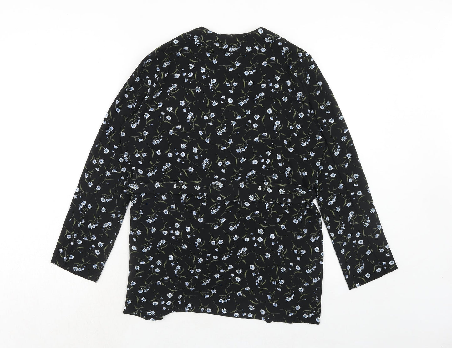 H&M Womens Black Floral Polyester Kimono Blouse Size S V-Neck