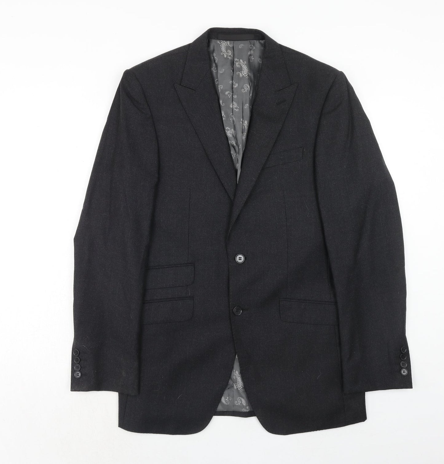 Marks and Spencer Mens Black Wool Jacket Suit Jacket Size 38 Regular - Window Pane Check