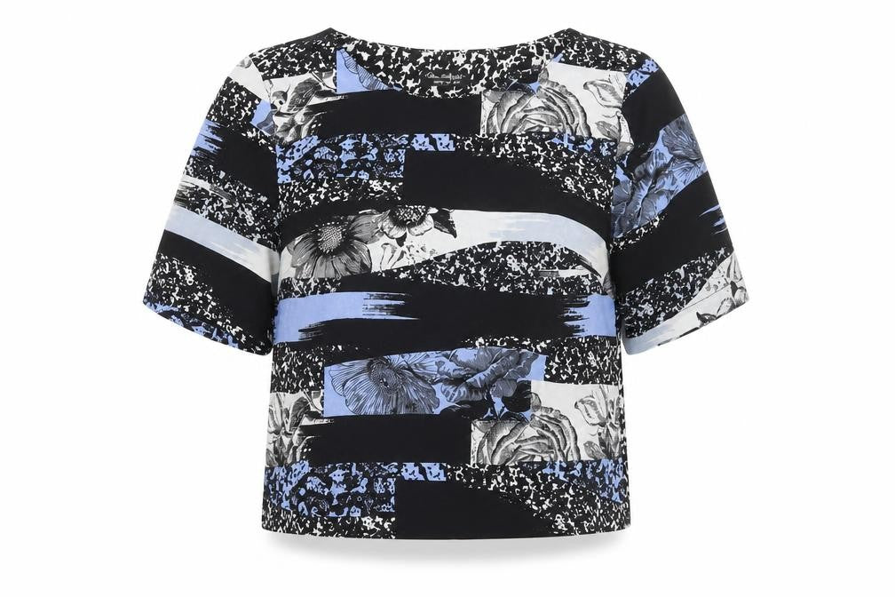 Miss Selfridge Womens Blue Geometric Polyester Basic Blouse Size 8 Round Neck