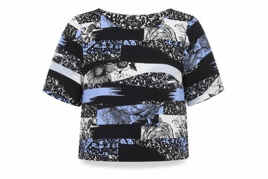 Miss Selfridge Womens Blue Geometric Polyester Basic Blouse Size 8 Round Neck