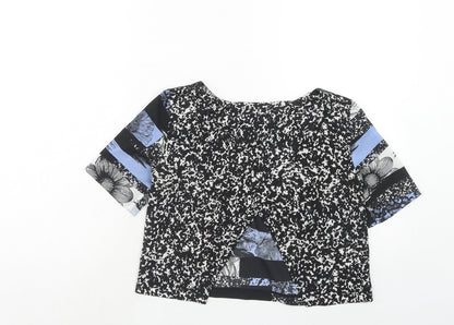 Miss Selfridge Womens Blue Geometric Polyester Basic Blouse Size 8 Round Neck